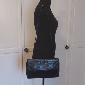 Anne Klein black leather clutch shoulder bag vintage